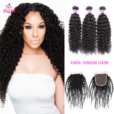 

8A Brazilian Virgin Human Hair Wave 3 Bundles Curly Hair With 4*4 Lace Closure Remy Hair Extensions