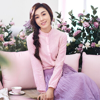 

INMAN embroidery collar long sleeve shirt female pink S 1871011064