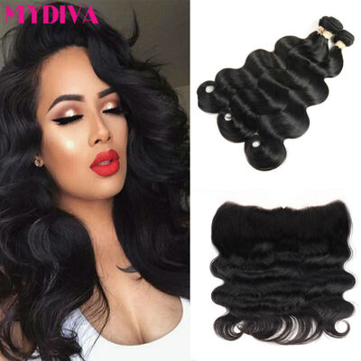 

Mydiva Peruvian Body Wave Lace Frontal Closure With Bundles Body Wave 13x4 Ear To Ear Frontal with Bundles