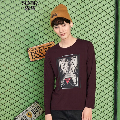 

Semir Long Sleeve T-Shirt Male 2017 Fall Slim Round Collar T-Shirt Men's Trophy T 12316011202 Medium Flower Gray S