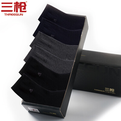 

Three gun socks mens socks combed cotton fashion mens socks comfortable mens socks gift box 6 pairs black 2 hemp gray 2 navy 2 code