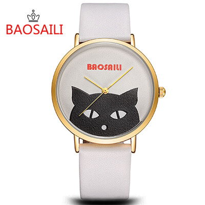 

BAOSAILI Colorful Kids Clock Cute Black Cat Unisex Dress Wristwatch Charm Girls Leather Watches Ladies Waterproof Clock