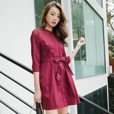 

Yutang morning 2017 long-sleeved sexy dress autumn Slim was thin in the long section of high waist skirt female S73R0003LA3L wine red