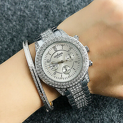 

Contena 3 Dials Design Ladies Luxury Crystal Wristwatch Women Dress Watch Diamond Jewelry Best Gift for Girls