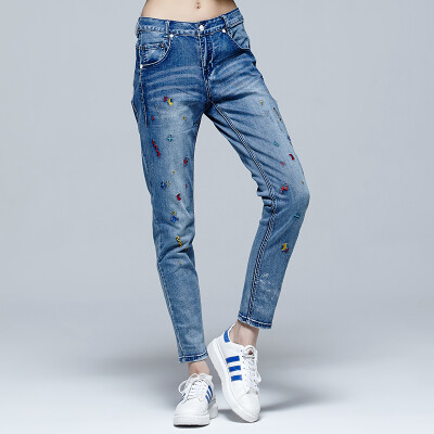 

Mark Huafei Women 2017 autumn new jeans light blue feet pants female blue