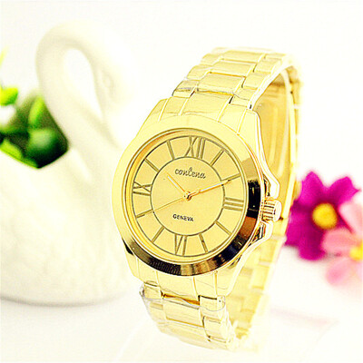 

Vogue Sport Stainless Steel Quartz Unisex Watches CONTENA Fashion Gold Bracelet Wristwatches Roman Number Watch