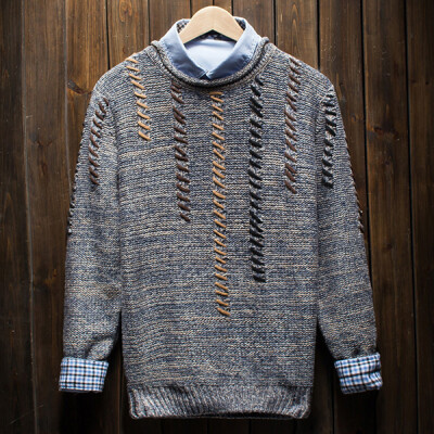 

2017 new retro round collar sets of Japanese self-cultivation sweater men's hand-woven weaving dress sweater youth men sweater