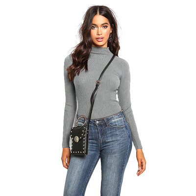 

Women Solid Color Knitted Female Long Sleeve Thin Slim Pullover Sweater Shirt