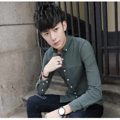 

Autumn new youth cotton shirt men's shirt shirt Korean Slim long sleeve square collar casual fashion shirt tide