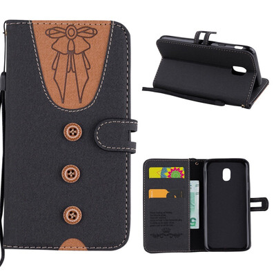 

MOONCASE Samsung Galaxy J3 2017 stitching embossed womens leather case - black