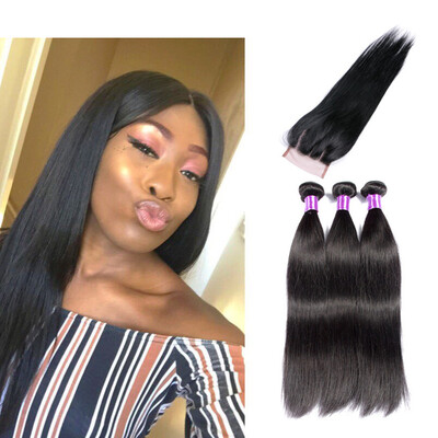 

SQ Hair Indian Afro Kinky Curly Virgin Hair 3 Bundles With 44 Closure Human Hair Extensions