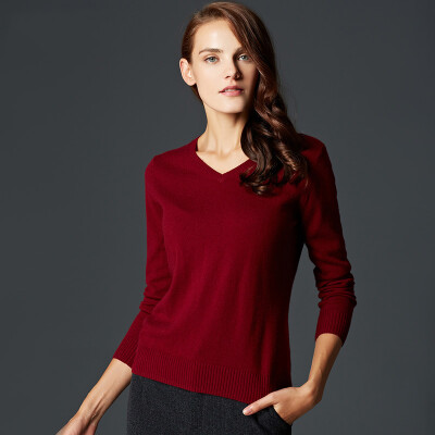 

Marc Rebecca sweater women's simple wild hedge V-neck cashmere sweater women red