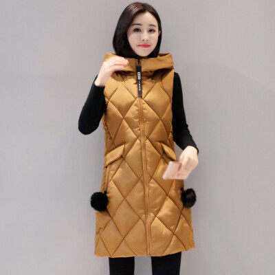 

Fashion Hooded Women Coat 2017 Winter Warm Slim Long Waistcoat Zipper Cotton Jacket Vest Coat Female Sleeveless Parkas