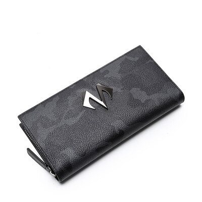 

BABAMA mens long wallet fashion camouflage hand bag tide brand clutch bag personality fashion couple wallet wallet casual large capacity multi-card male hand bag black