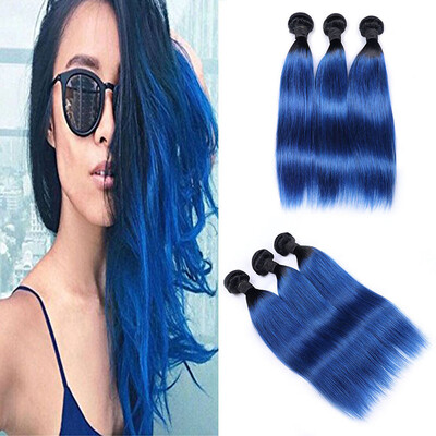 

Brazilian Virgin Straight hair Ombre Human Hair 1Bblue Sew In Weft 8A Grade Virgin Ombre Brazilian Hair Extension 4 Bundles