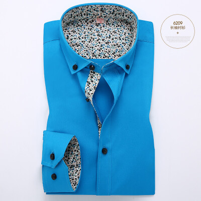 

Business Casual Men Long Sleeve Shirt Cotton Spring Autumn Silm Fit Stitching Color Floral Fashion