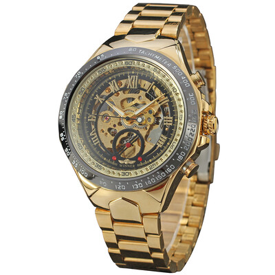 

2017 Top Brand Winner Men Mechanical Watch Luxury Golden Steel Automatic Classic Skeleton Wristwatch Clock Best Gift