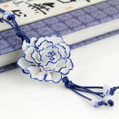 

Hot handcraft blue white peony flower long necklace classic vintage pendant sweater chain jewelry birthday gift free shipping