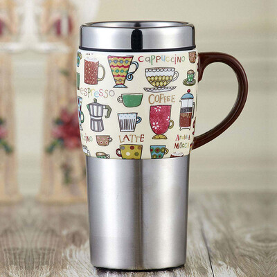 

A Ting Stainless Steel Car Mug Coffee Cup Ceramic Handle 16 oz