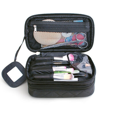 

Многофункциональный 2-слойный макияж Bag Black Cosmetic Brush Organizer с ручкой для переноски для путешествий и дома