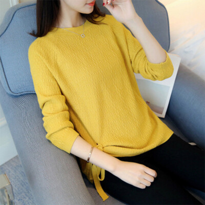 

Autumn new round neckline with sweater solid color loose long-sleeved wild bottom sweater