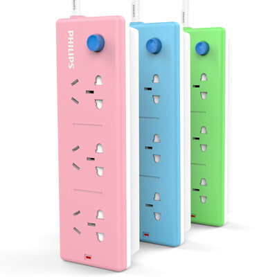 

Philips PHILIPS electric board children&39s safety socket protection door three holes blue socket full length of 18 meters wiring board drag line board new national standard row plug