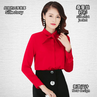 

Silk shirt 2019 spring&summer new fashion collar silk silk slim slimming large size business casual autumn ladies shirt