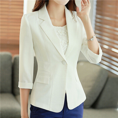 

Womens Casual Work Office Blazer Jacket 34 Sleeve Notched Collar Single Button Pockets Design Spring Fall Slim Lady Outwear