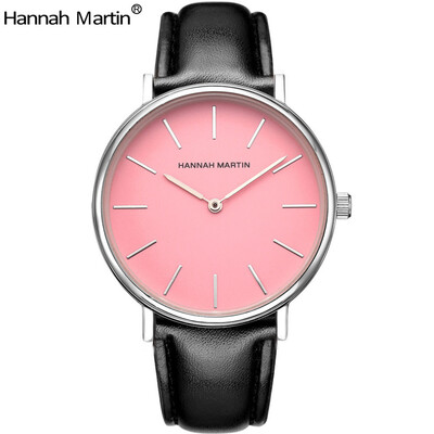 

Hannah Martin Top Luxury Brand Nylon Watches Women New Fashion Casual Leather Quartz Wristwatch Simple Pink Dial Watch