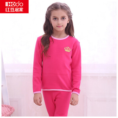 

Red baby home Hodohome children&39s thermal underwear suit boys&girls plus velvet thick section of gold armor Qiuqiu Qiutu sets Ma gray two girls 13070