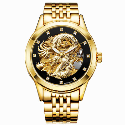 

Luxury Automatic Mechanical Wristwatches Gold Dragon Stainless Steel Band Mens Watch Waterproof Relogio Masculin