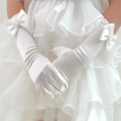 

Children Dance White Glove Etiquette Five Fingers Flower Dress Gloves Princess Dresses Girls Short Patterns Gloves