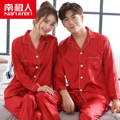 

Antarctic pajamas home service women spinning youth long sleeves pajamas women Korean couples pajamas men's home suits men red hongsang