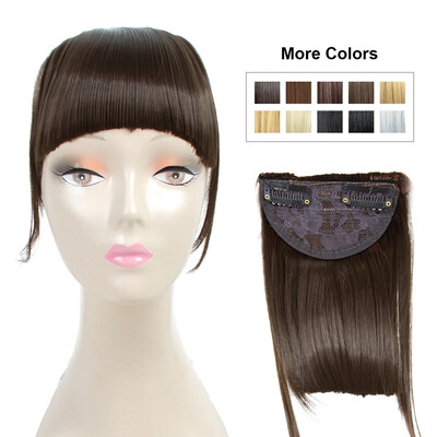 

Fashion Clip On Bangs Brown Fringe Hair Extensions Synthetic Hairpieces Clips in Hair Bang False Short Flat Bangs Two Side