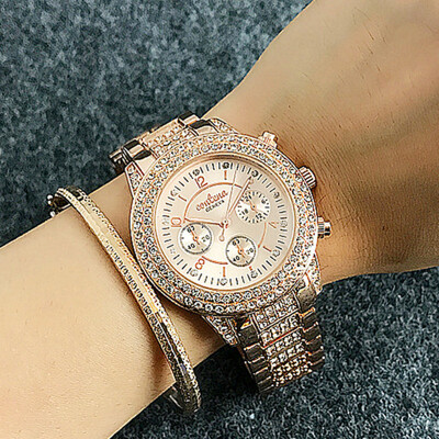 

Contena 3 Dials Design Ladies Luxury Crystal Wristwatch Women Dress Watch Diamond Jewelry Best Gift for Girls