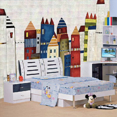 

Papel De Parede Infantil 3D Cartoon City Buildings Mural Wallpaper Kids Bedroom 3D Room Landscape Non-Woven Wall Painting Murals