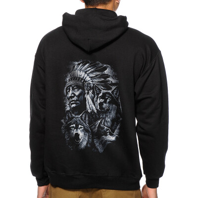 

2017 fashion black hooded hoodie Indian&Wolf pattern