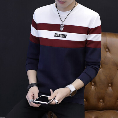 

2017 autumn men's sweater youth stitching round neck collar baseball clothing bottoming shirt casual men's clothing