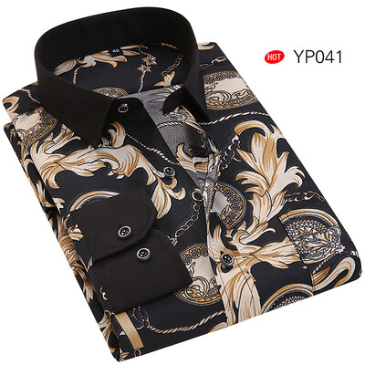 

Men Shirt Fashion Long Sleeve Spring Slim Floral Printing