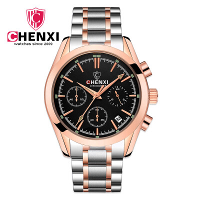 

CHENXI Fashion Watch Men Watches Top Brand Luxury Full Steel Wristwatch Golden Quartz Wrist Watch Calendar Male Clock