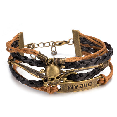 

Unisex Multilayer Punk Rock Hand chain Vintage Bracelet Black Leather Charm wristband Men Women Bangle Jewelry Party Gift