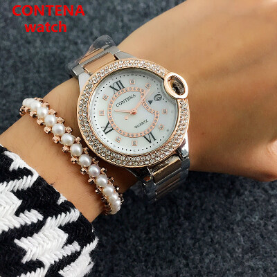 

Fashion Elegant Women Quartz Wristwatches CONTENA New Luxury Diamond Dial Calendar Ladies Dress Watches