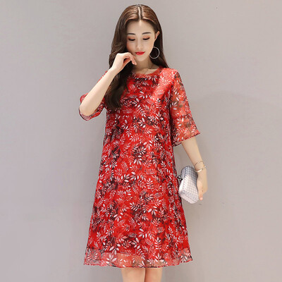 

One morning morning 2017 new print dress autumn five sleeves loose A word skirt S72R1335LA30L red L