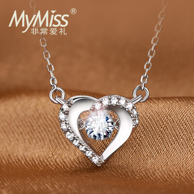 

Mymiss Inlaid Swarovski Zircon Sweet Chain Necklace Love Heart Necklace Dolphin Bay Lovers Silver