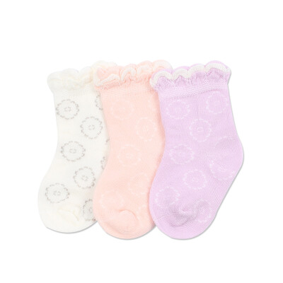 

Cotton Age (PurCotton) Spring and summer baby flower thin jacquard socks 15cm half bleach + lilac purple + light pink 3 pairs / bag