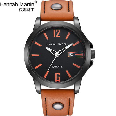 

Top Brand HANNAH MARTIN Men Business Watches Analog Quartz Wristwatch Waterproof Chronograph Auto Date Leather Clock