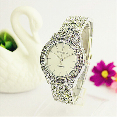 

Luxury Royal Style Ladies Gold Quartz Watches CONTENA Full Rhinestones Women Elegant Wristwatches Crystal Dress Watch