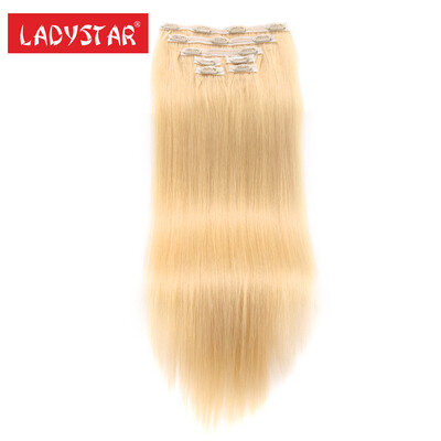 

LADYSTAR Клип в наращивании человеческих волос Чистые цвета Блондинки 100% Remy Человеческие волосы Зажимы для волос Remy 7 шт / с