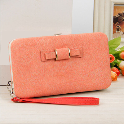 

The new solid color wallet in the long section of the multi-card phone bag bowknot lunch box female package tide