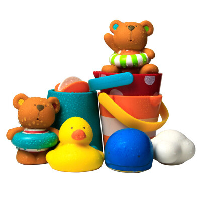 

hape Teddy and friends water doll group fancy water leak bucket combination bath educational toys 12 months suit0030